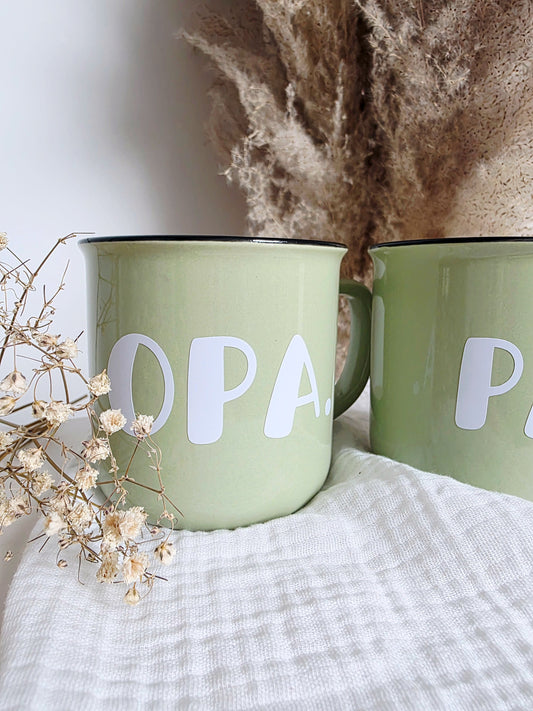 Keramiktasse in Emaille-Optik personalisiert