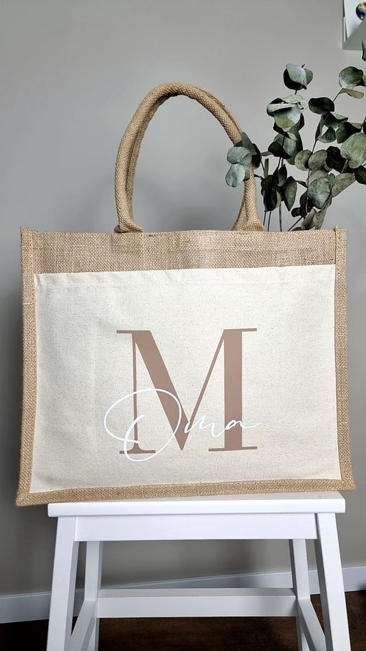 Jutetasche - Initiale und Name
