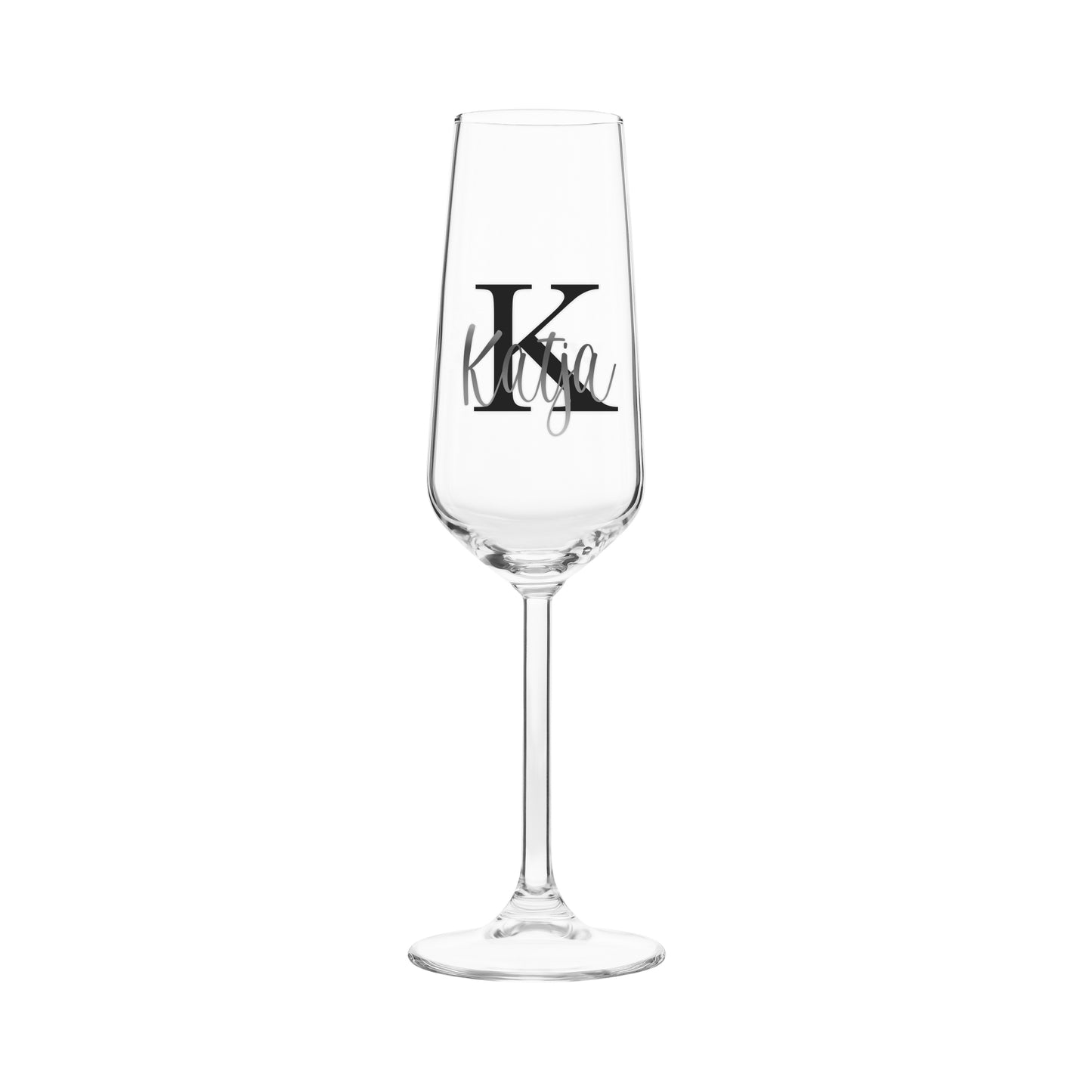 Sektglas mit Buchstaben und Namen