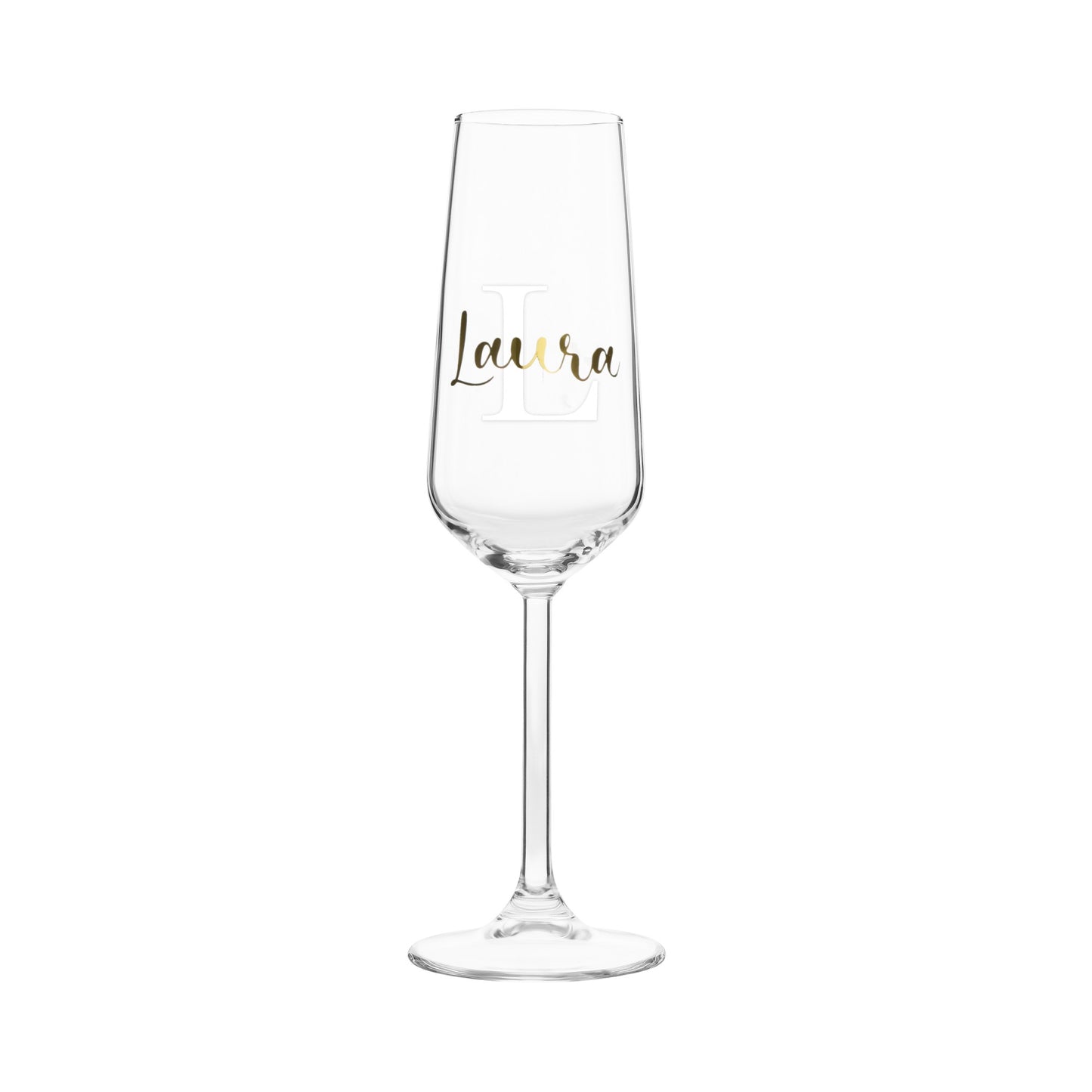 Sektglas mit Buchstaben und Namen