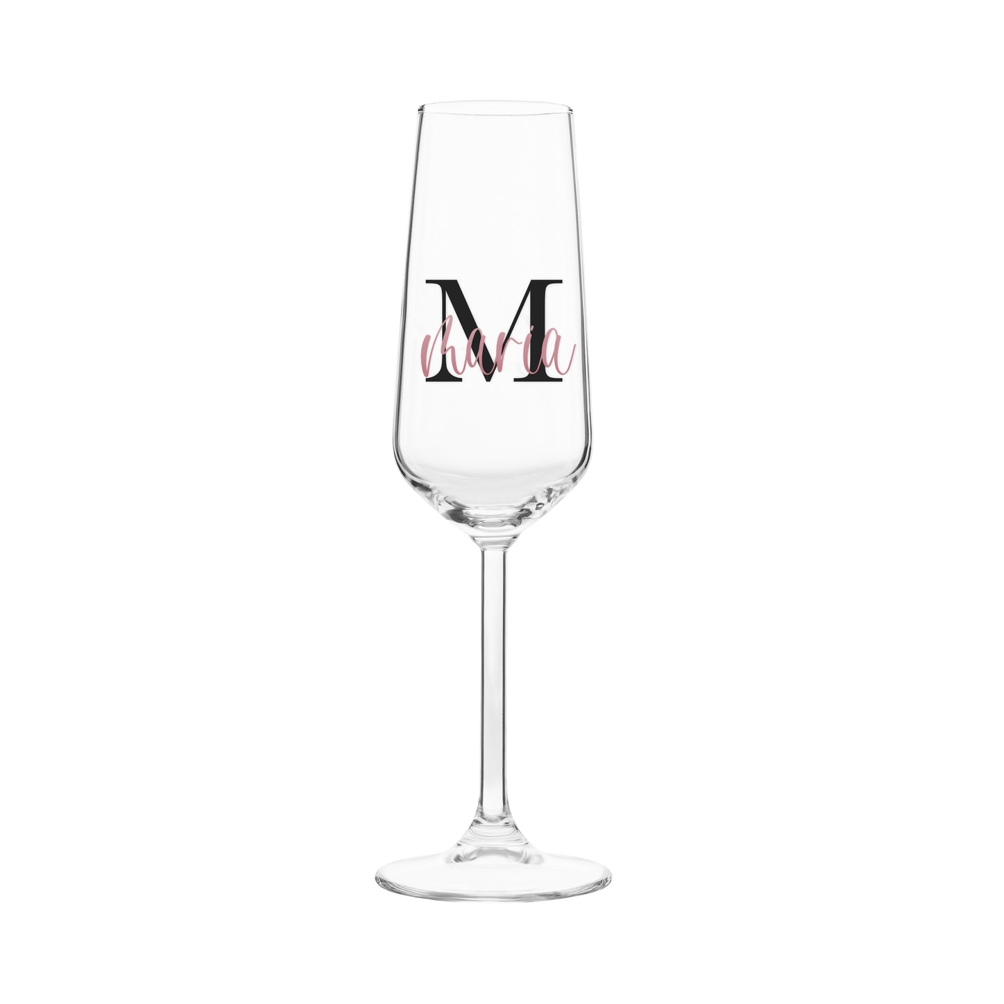 Sektglas mit Buchstaben und Namen