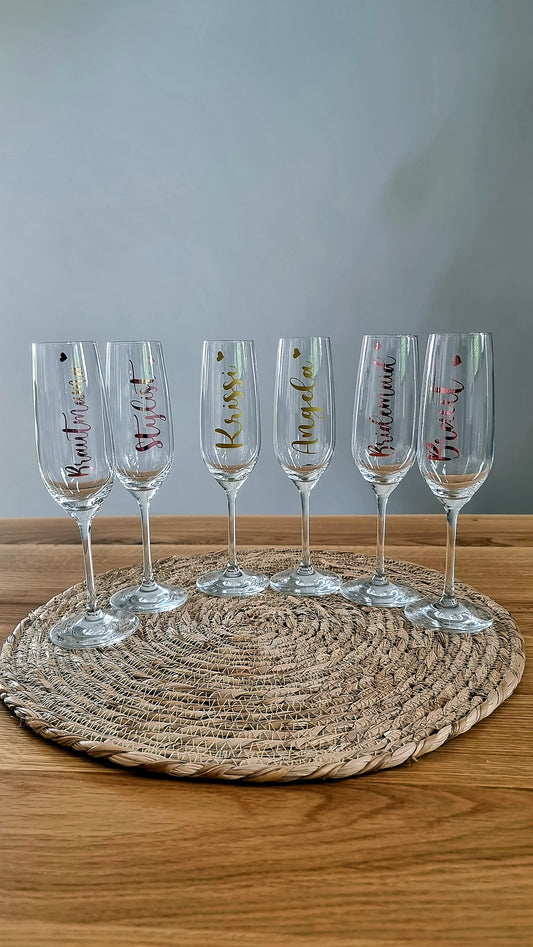 Sektglas mit Wunschtext + Herz