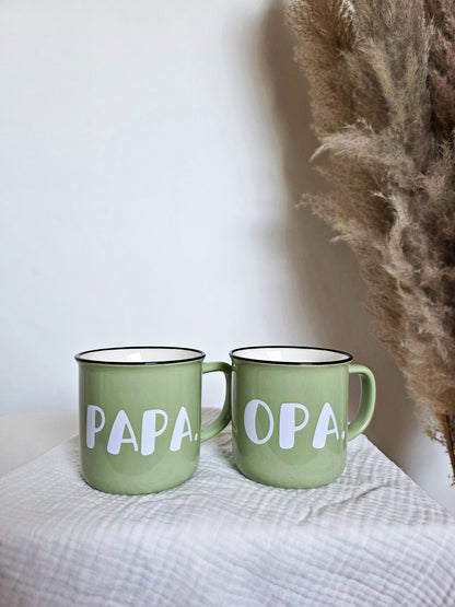 Keramiktasse in Emaille-Optik personalisiert