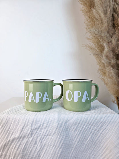 Keramiktasse in Emaille-Optik personalisiert