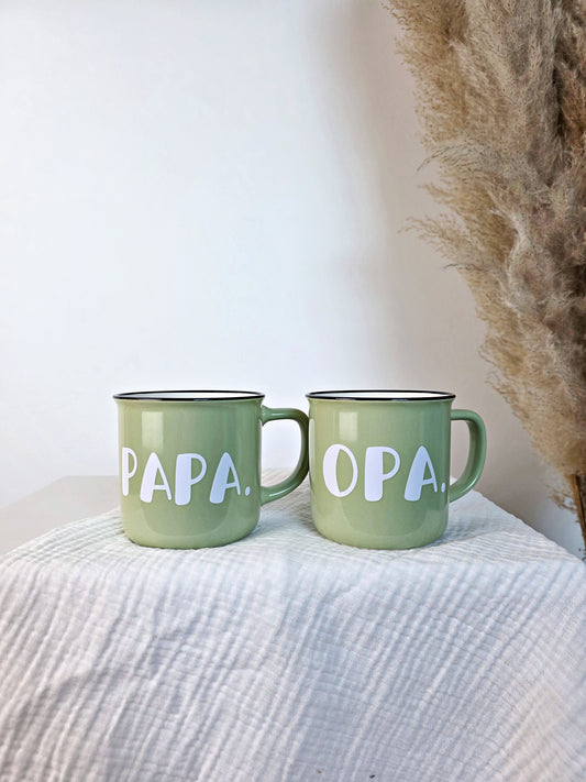 Keramiktasse in Emaille-Optik personalisiert