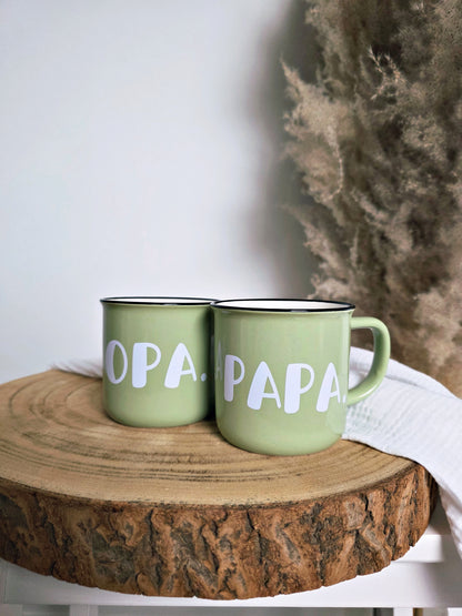 Keramiktasse in Emaille-Optik personalisiert