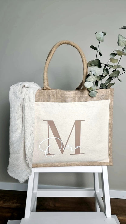 Jutetasche - Initiale und Name