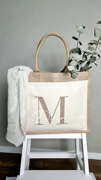 Jutetasche - Initiale und Name