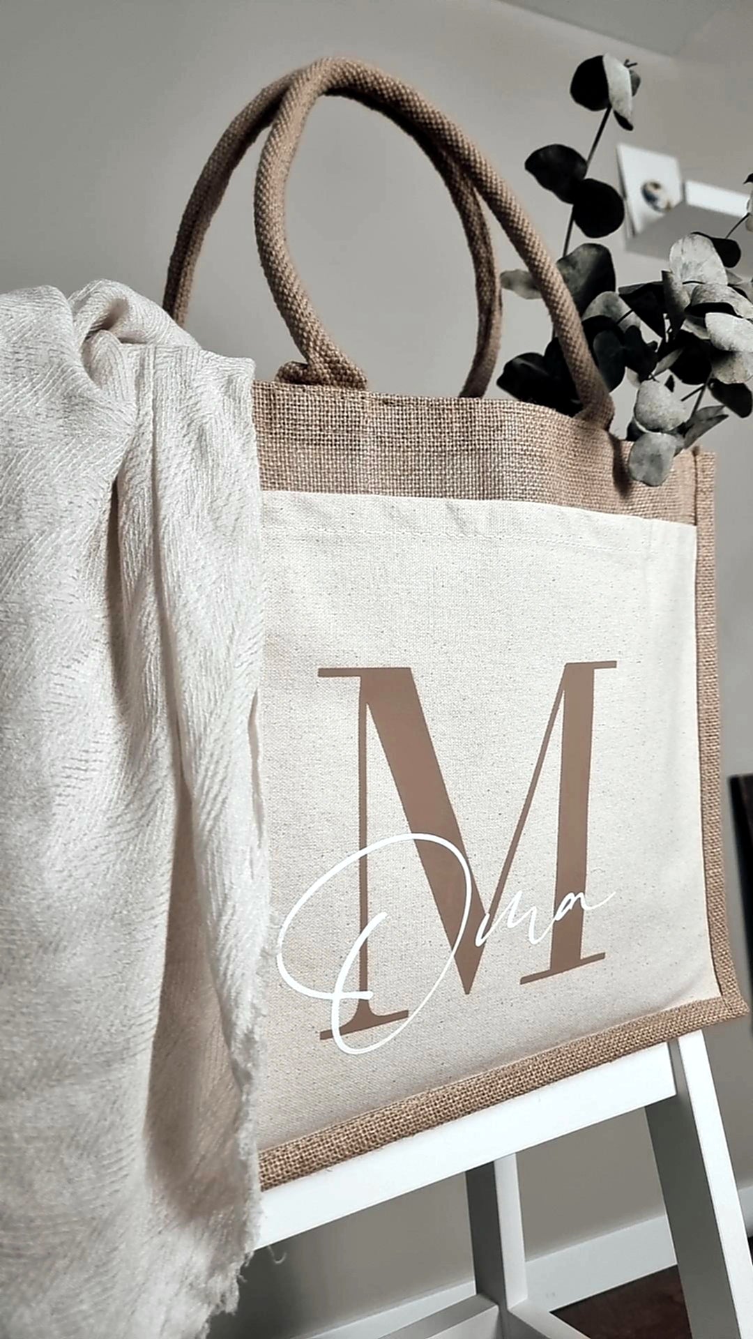 Jutetasche - Initiale und Name