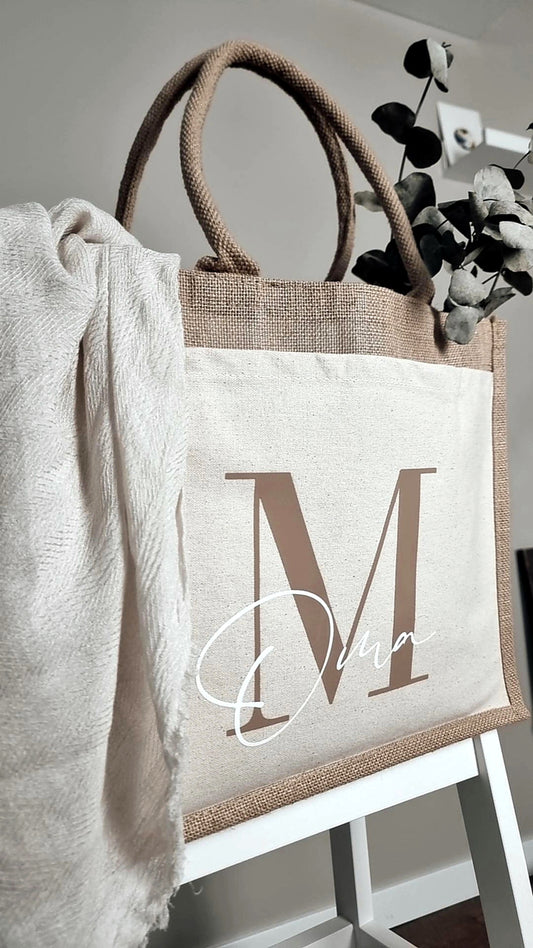 Jutetasche - Initiale und Name