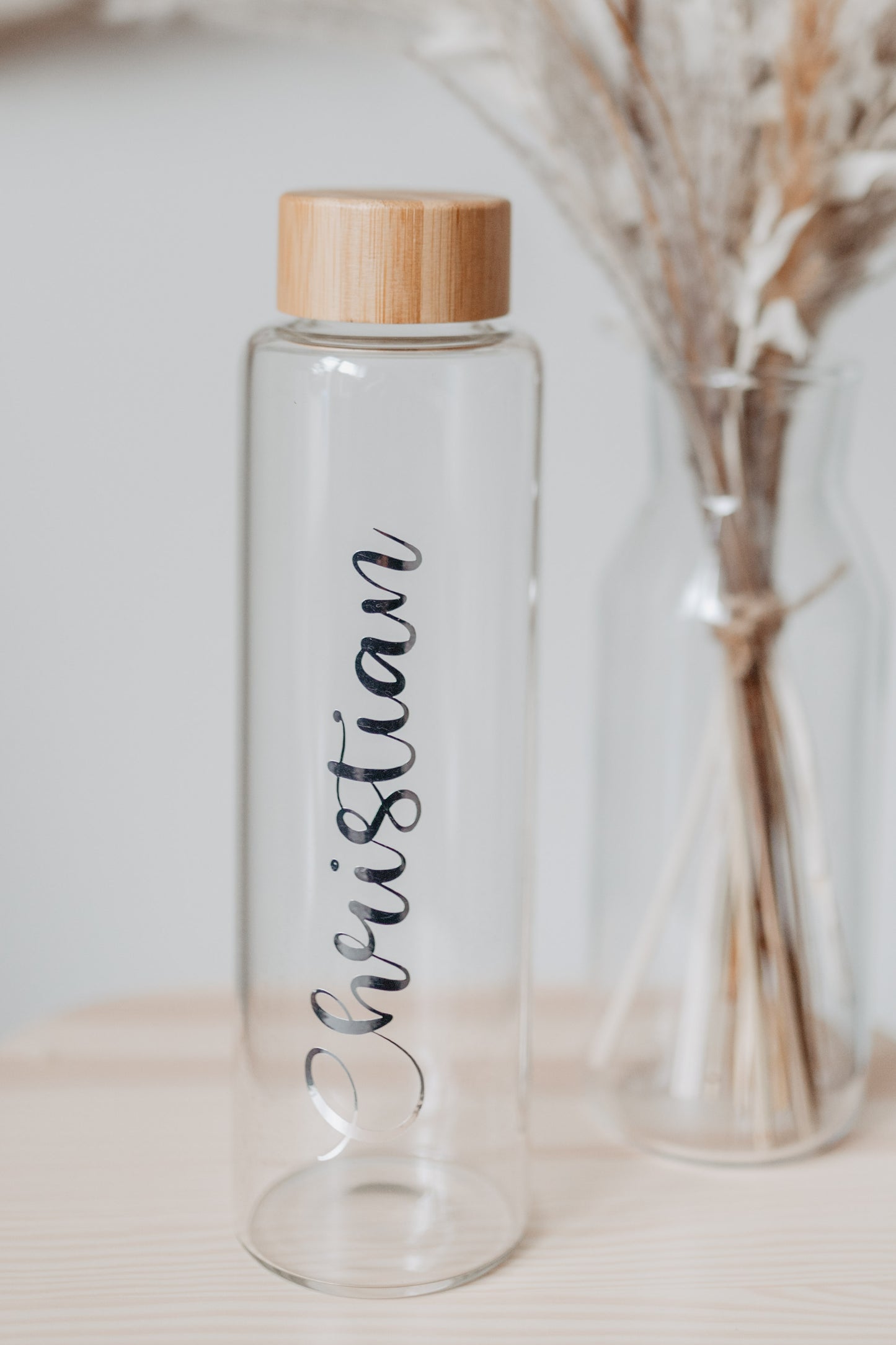 Trinkflasche aus Glas mit Bambusdeckel