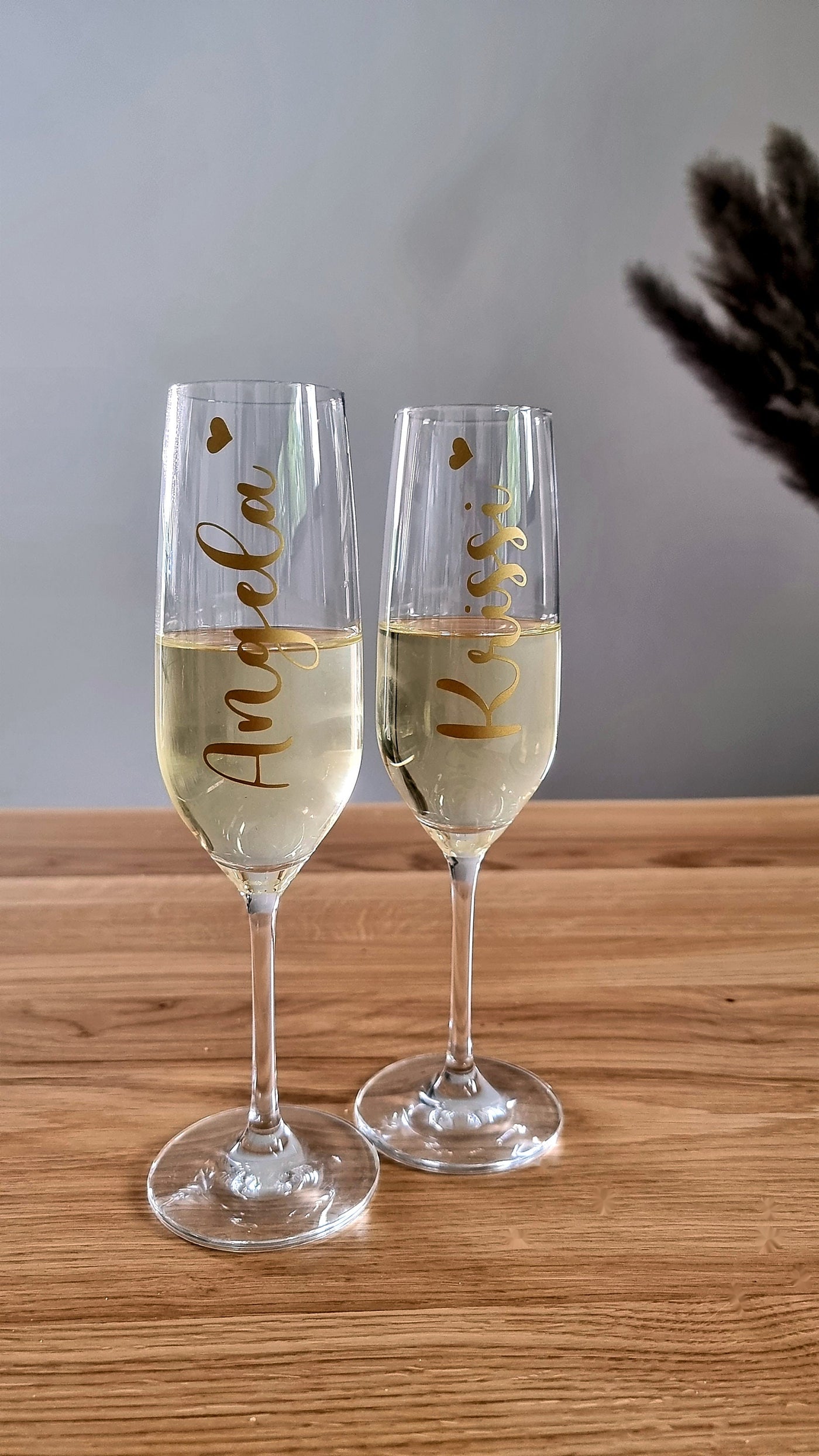 Sektglas mit Wunschtext + Herz