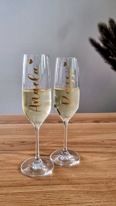 Sektglas mit Wunschtext + Herz